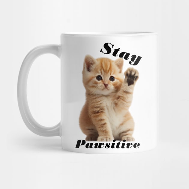 Kitty Says Stay Pawsitive, Cute Kitten Postive Feels by Qtee